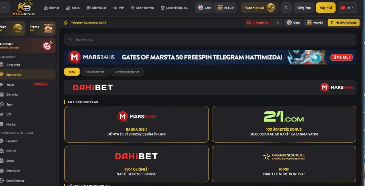 Kodbende sponsorları ve bonus fırsatları